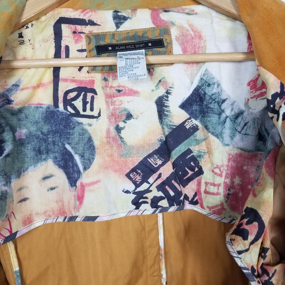 Vintage 90s Y2K Alain Weiz Sport Printed Double-breasted Corduroy Jacket Sz 18 - Picture 13 of 15